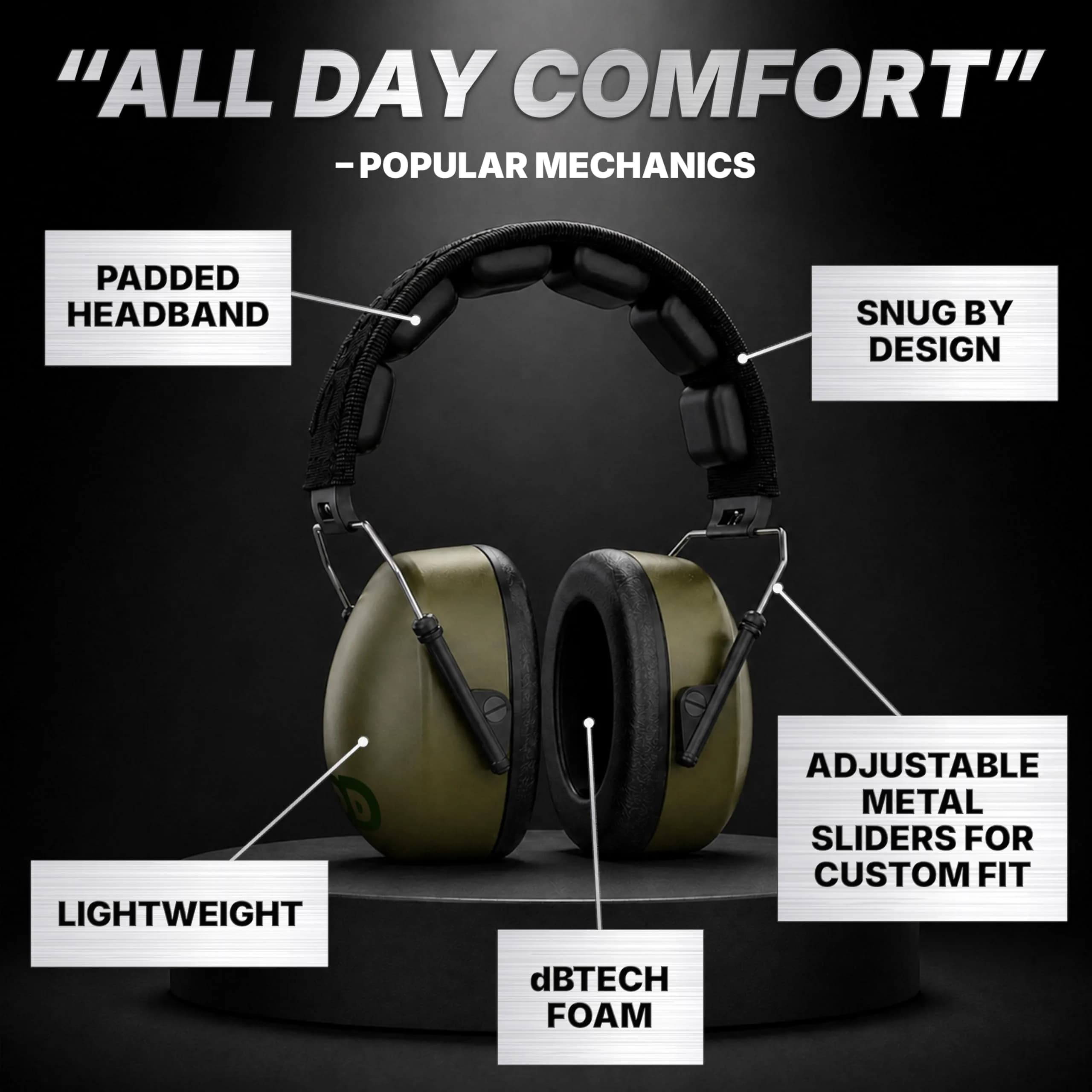 Decibel Defense 37 dB NRR Green Safety Earmuffs | Superior Noise Reduction for Shooting, Construction & Loud Events - view 4