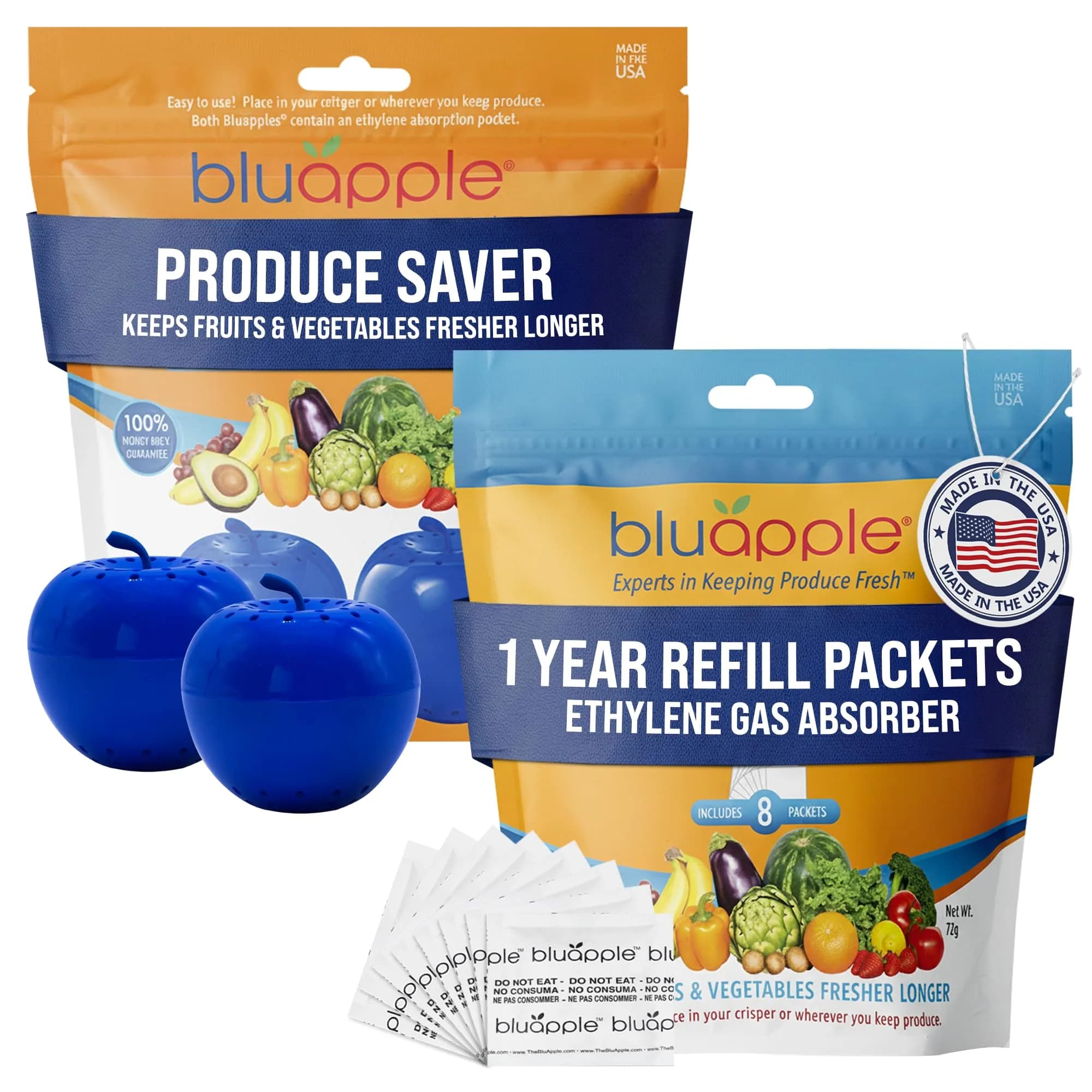 BluApple Produce Saver Ethylene Gas Absorber 2 Pack | Extends Freshness 3 Months Each — 15mo supply