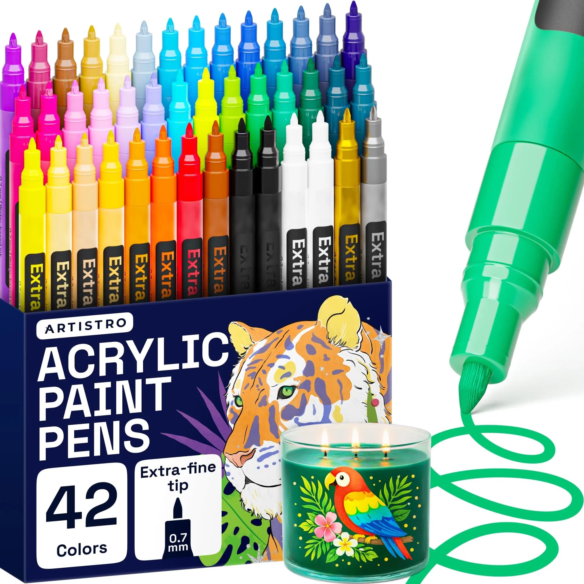 ARTISTRO 42 Acrylic Extra-Fine Glass Marker Pens for Wine Glasses | Vibrant Multicolor Paint Pens for Parties & Events - main product image