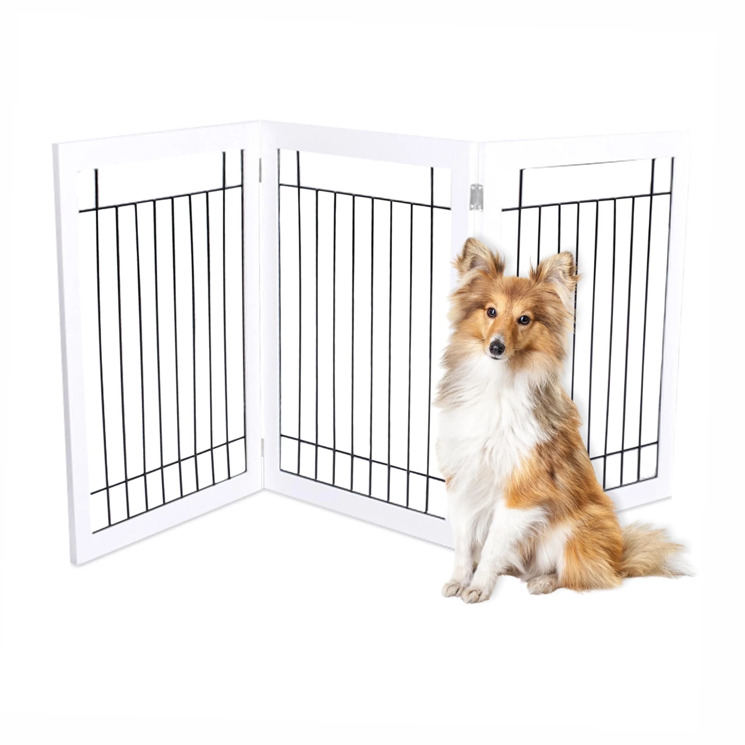 Internet's Best Traditional Wire Dog Gate - 3 Panel - 30" Tall - White | Freestanding Indoor Pet Barrier — White