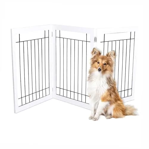 Internet's Best Traditional Wire Dog Gate - 3 Panel - 30" Tall - White | Freestanding Indoor Pet Barrier thumbnail 1