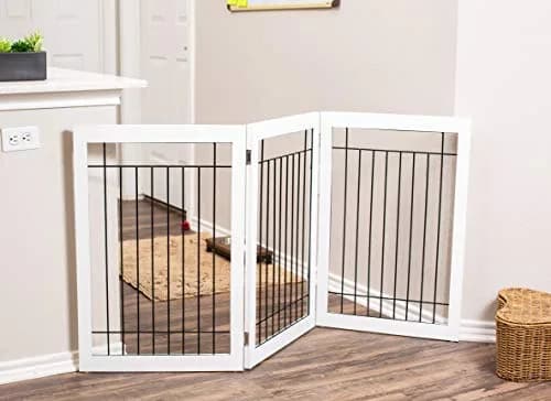 Internet's Best Traditional Wire Dog Gate - 3 Panel - 30" Tall - White | Freestanding Indoor Pet Barrier thumbnail 9