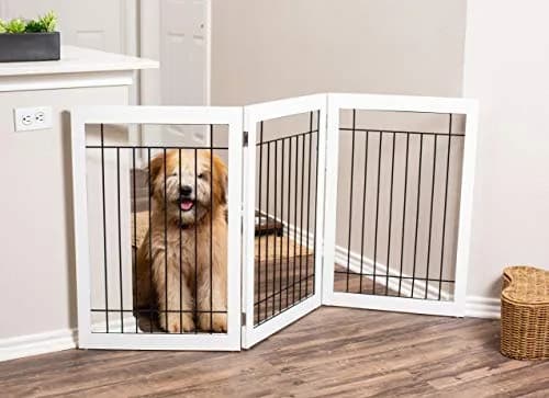 Internet's Best Traditional Wire Dog Gate - 3 Panel - 30" Tall - White | Freestanding Indoor Pet Barrier thumbnail 2