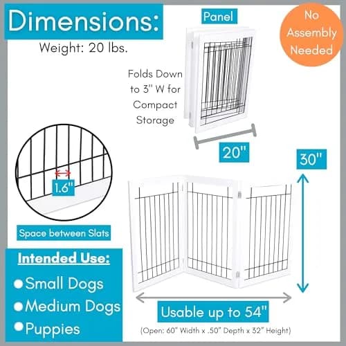 Internet's Best Traditional Wire Dog Gate - 3 Panel - 30" Tall - White | Freestanding Indoor Pet Barrier thumbnail 3