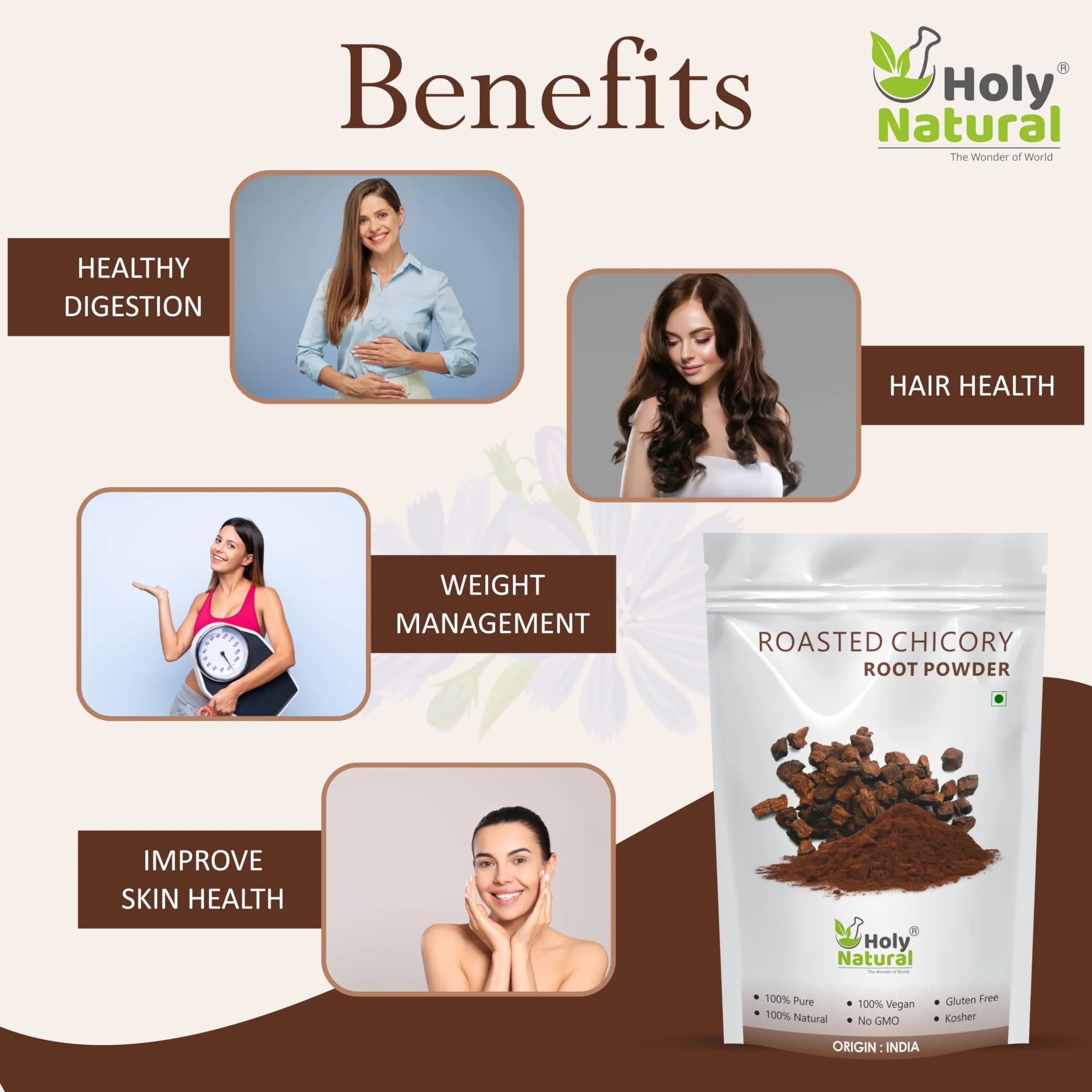 Holy Natural Roasted Chicory Root Powder 1 Kg (2.2 lbs) | Natural Flavoring Extract for Baking - view 6