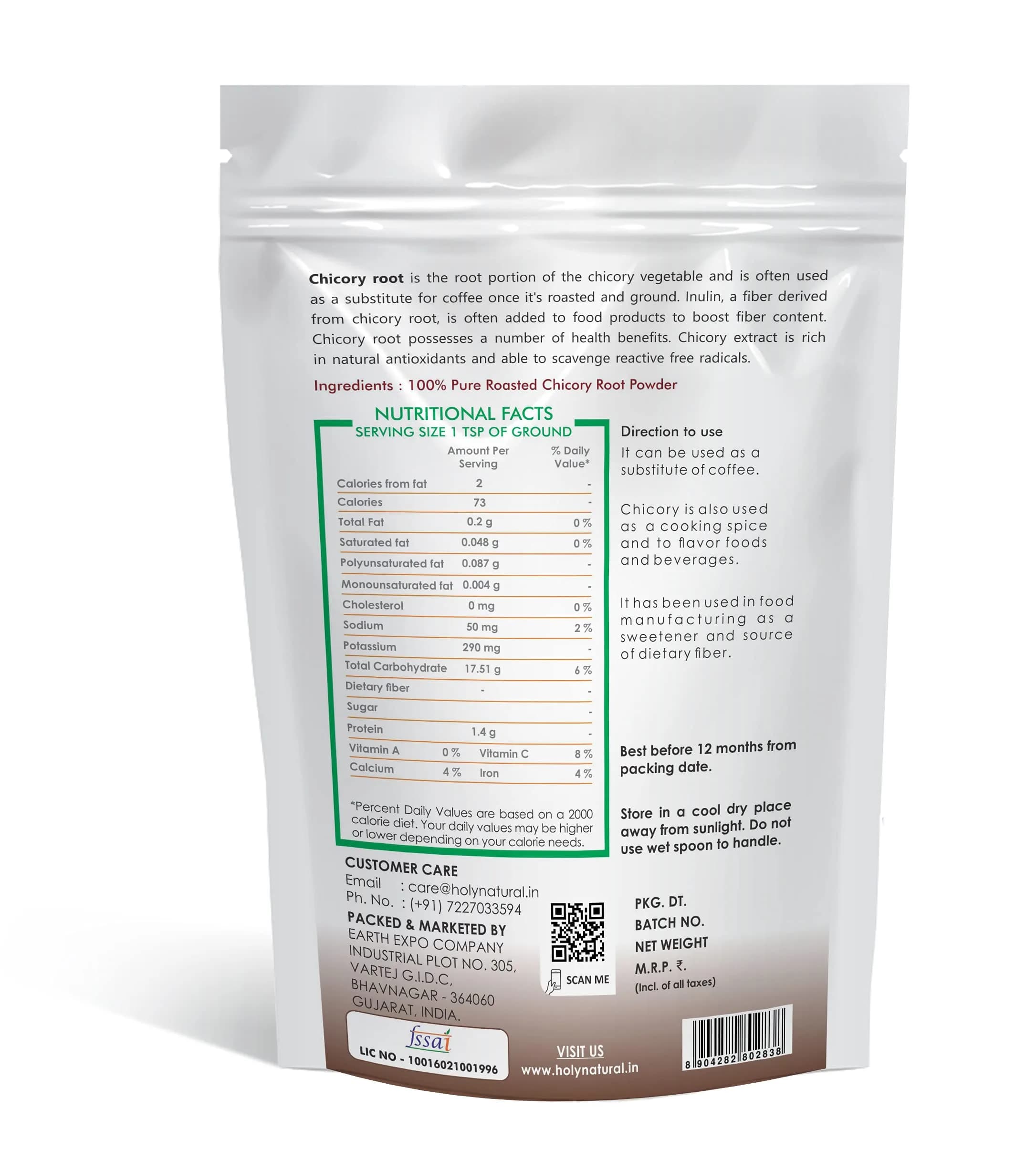 Holy Natural Roasted Chicory Root Powder 1 Kg (2.2 lbs) | Natural Flavoring Extract for Baking - view 2