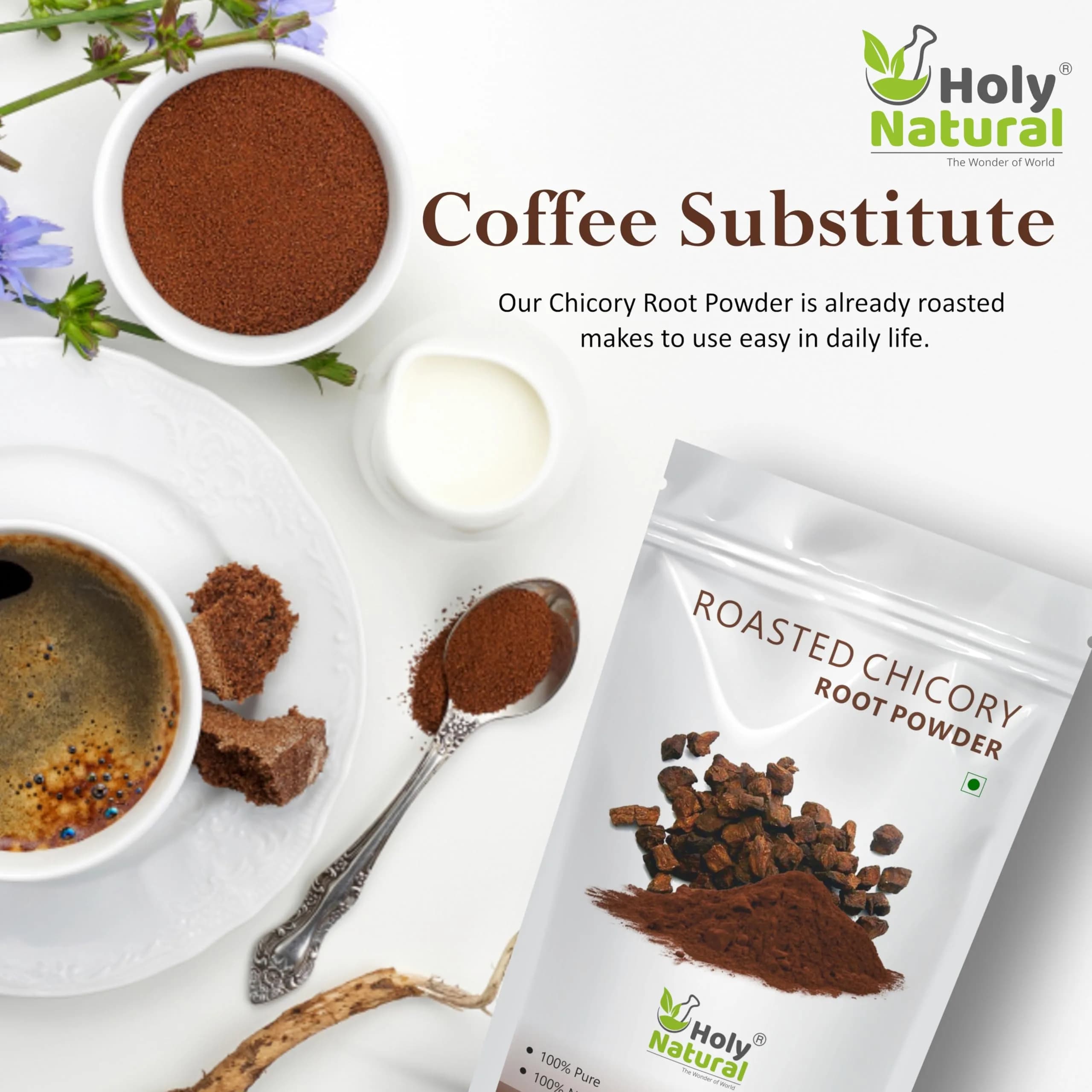 Holy Natural Roasted Chicory Root Powder 1 Kg (2.2 lbs) | Natural Flavoring Extract for Baking - view 4