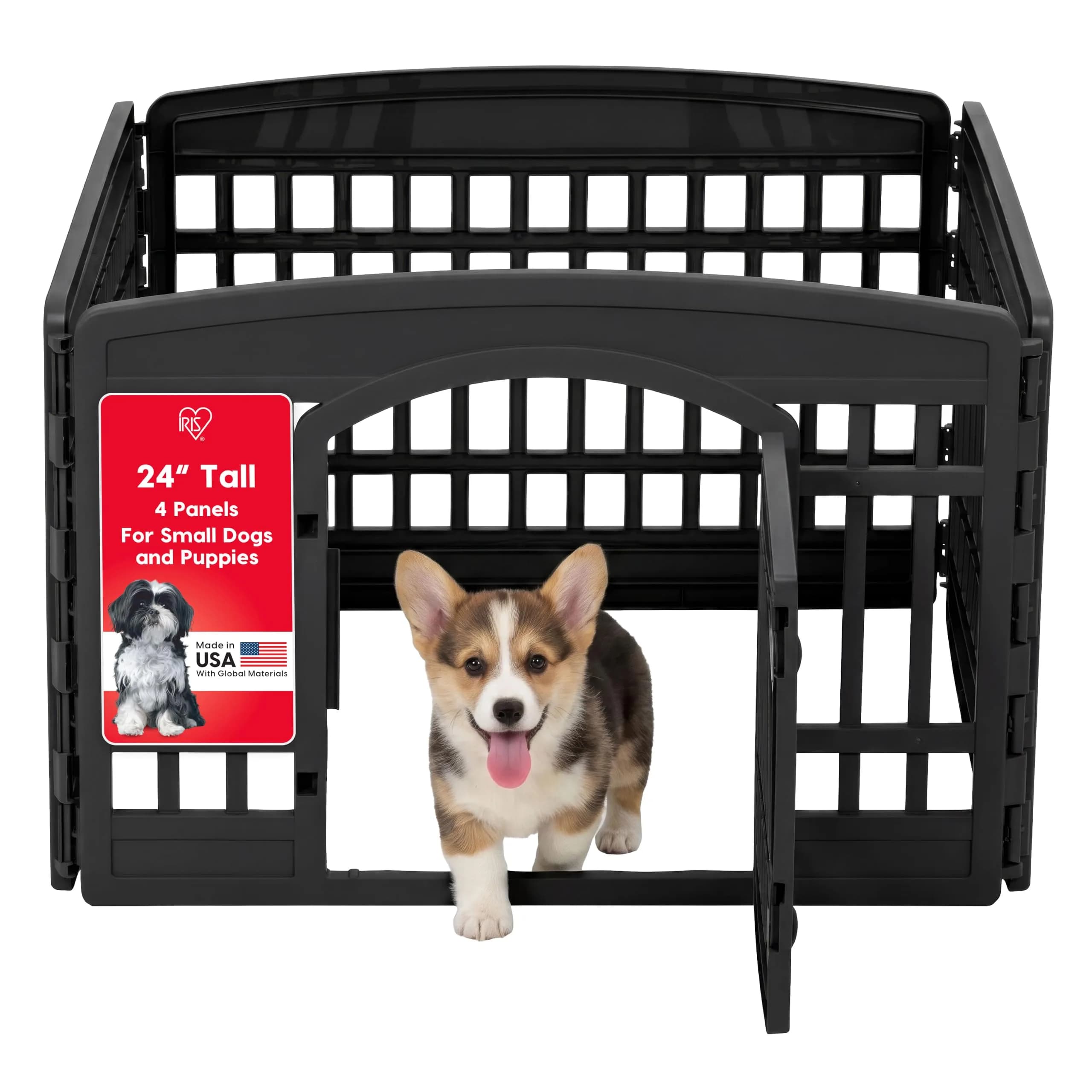 IRIS USA 4-Panel Dog Playpen | Pet Enclosure, Black, 24"H, 35"L x 35"W | Portable Indoor/Outdoor