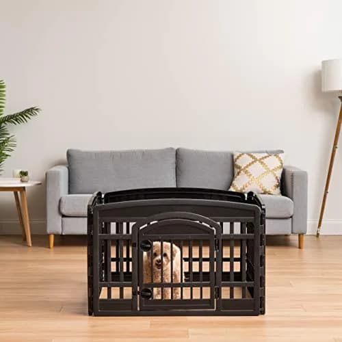 IRIS USA 4-Panel Dog Playpen | Pet Enclosure, Black, 24"H, 35"L x 35"W | Portable Indoor/Outdoor thumbnail 9