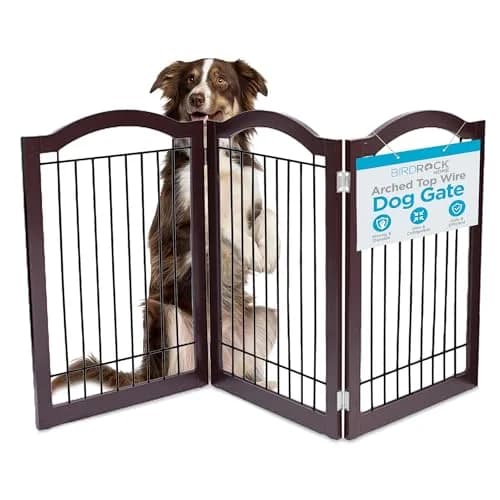 Internet's Best Wire Dog Gate with Arched Top - 3 Panel - 30" Tall - Espresso | Elegant Pet Barrier for Indoors thumbnail 1