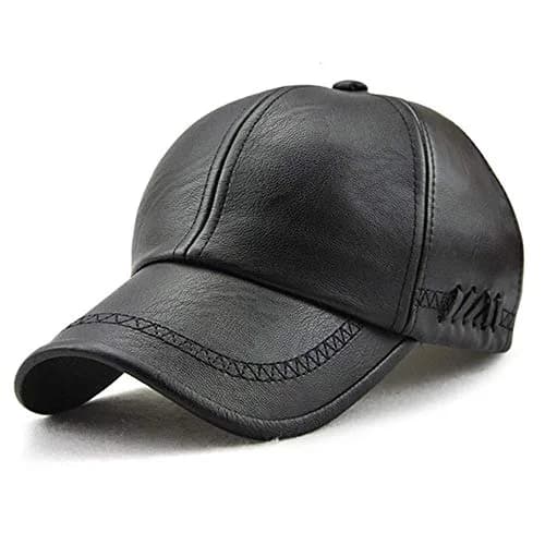 Dewsshine Unisex Leather Baseball Cap Black | Classic PU Winter Hat for Men & Elderly (22.1-23.6in) thumbnail 1