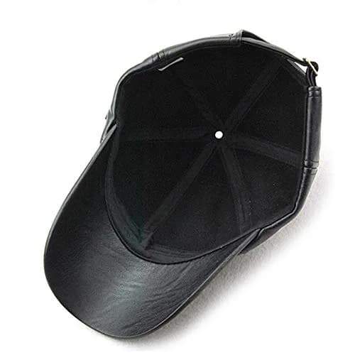 Dewsshine Unisex Leather Baseball Cap Black | Classic PU Winter Hat for Men & Elderly (22.1-23.6in) thumbnail 3
