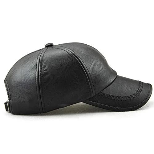 Dewsshine Unisex Leather Baseball Cap Black | Classic PU Winter Hat for Men & Elderly (22.1-23.6in) thumbnail 4
