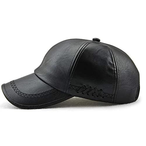 Dewsshine Unisex Leather Baseball Cap Black | Classic PU Winter Hat for Men & Elderly (22.1-23.6in) thumbnail 5