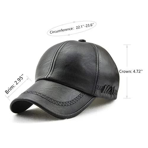 Dewsshine Unisex Leather Baseball Cap Black | Classic PU Winter Hat for Men & Elderly (22.1-23.6in) thumbnail 2