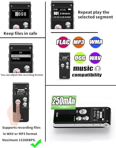 Sunlan Digital Voice Recorder 16GB | Clear Audio & Long Battery (70-120c) thumbnail 2