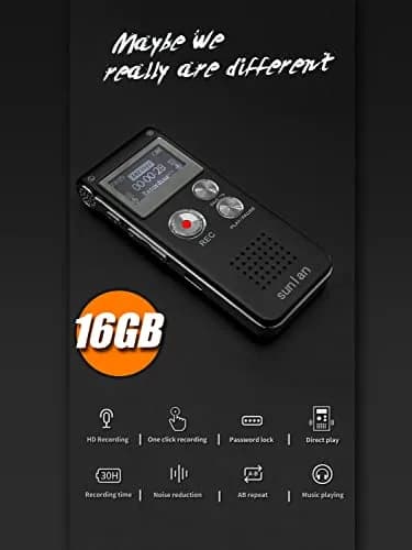 Sunlan Digital Voice Recorder 16GB | Clear Audio & Long Battery (70-120c) thumbnail 3