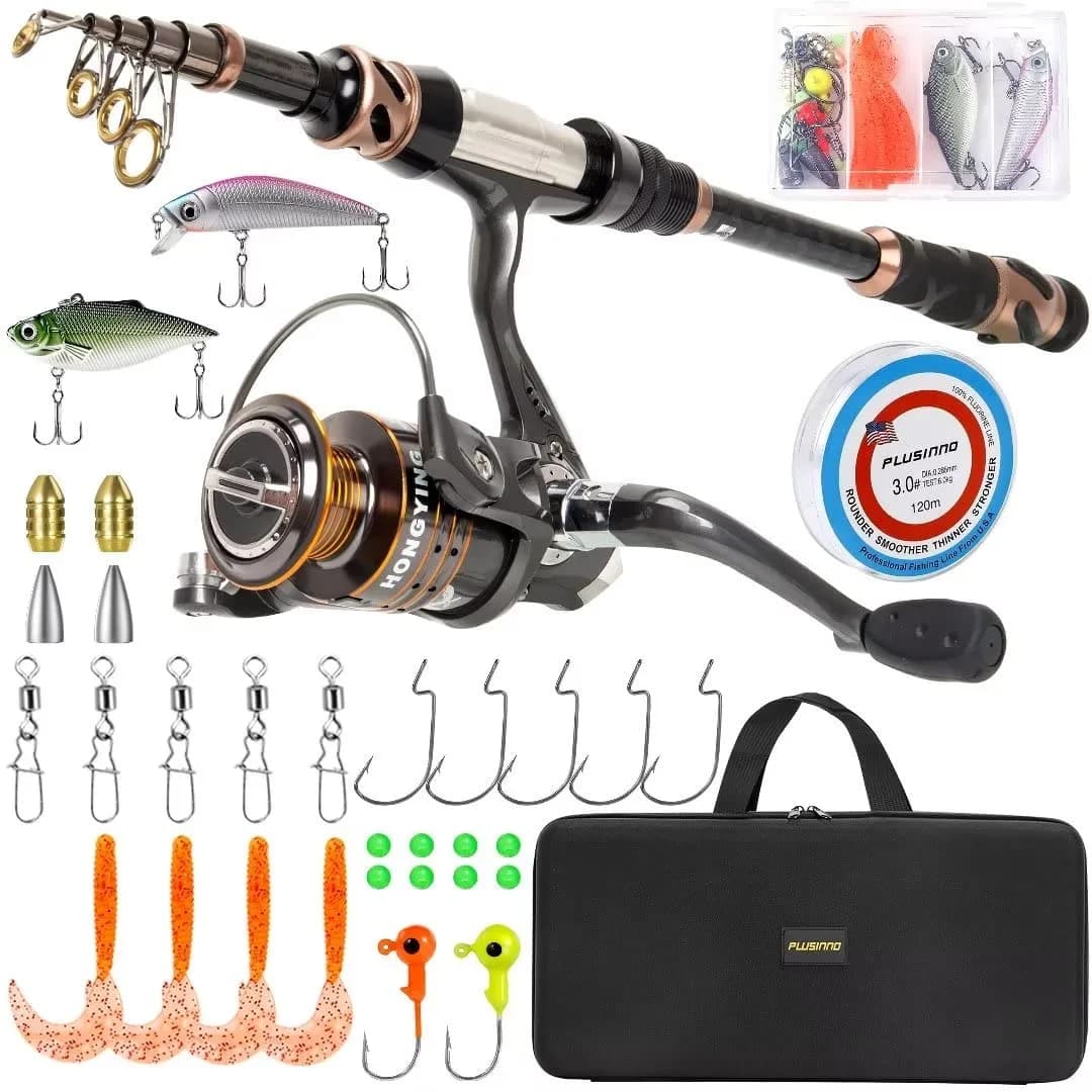 PLUSINNO 2.7m (8.86ft) Telescopic Fishing Rod and Reel Combo with HA3000 Reel | Full Kit with Carrier Bag - main product image