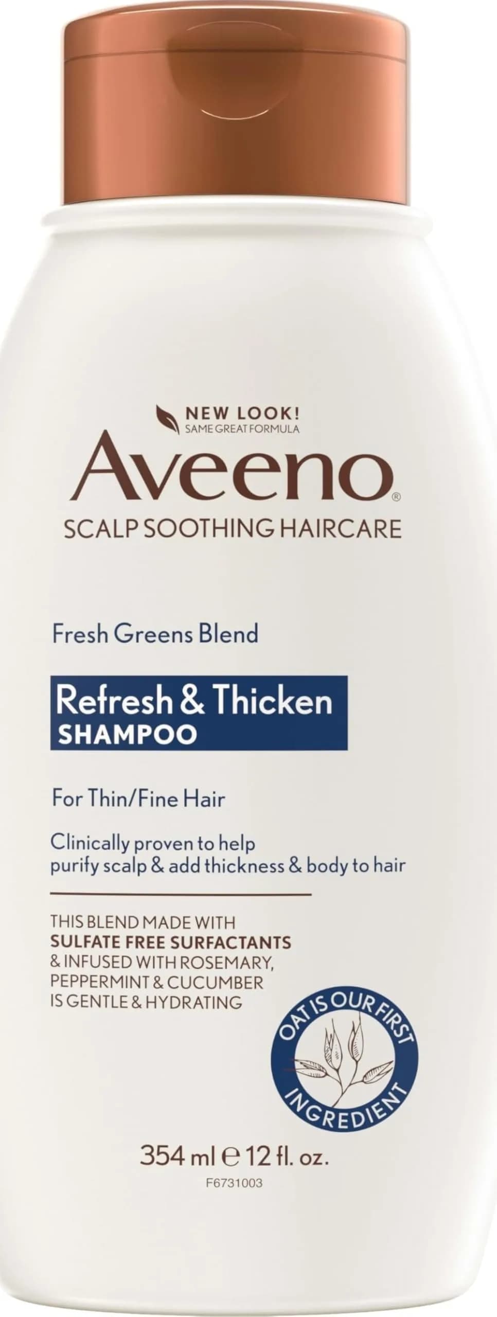Aveeno Fresh Greens Blend Sulfate-Free Shampoo with Rosemary, Peppermint & Cucumber 708ml (24 Fl Oz) | Clarifying & Volumizing for Thin Hair — green