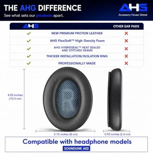 AHG AE2 ae 2 Ear Pads Compatible with Bose SoundLink ae2 Headphones - Black | Premium Protein Leather & High-Density Foam thumbnail 7
