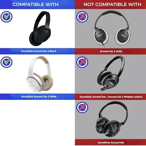 AHG AE2 ae 2 Ear Pads Compatible with Bose SoundLink ae2 Headphones - Black | Premium Protein Leather & High-Density Foam thumbnail 2