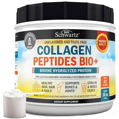 BioSchwartz Collagen Peptides Powder 16oz | Unflavored Collagen for Skin & Joints thumbnail 1