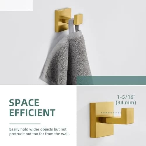 Angle Simple Brushed Dark Gold Towel Hook, Coat Robe Holder for Bathroom | SUS304 Stainless Steel, Modern Wall Mount (55 x 60 x 55mm) thumbnail 4