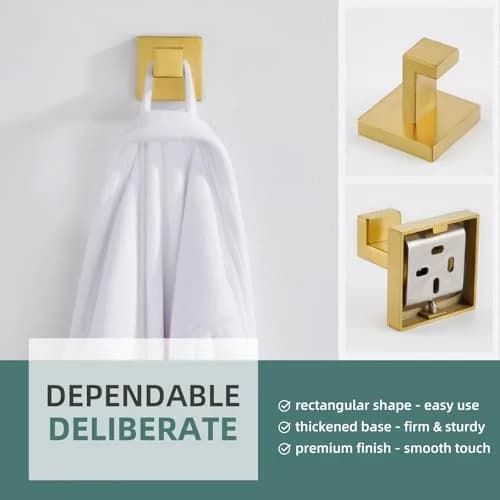 Angle Simple Brushed Dark Gold Towel Hook, Coat Robe Holder for Bathroom | SUS304 Stainless Steel, Modern Wall Mount (55 x 60 x 55mm) thumbnail 6