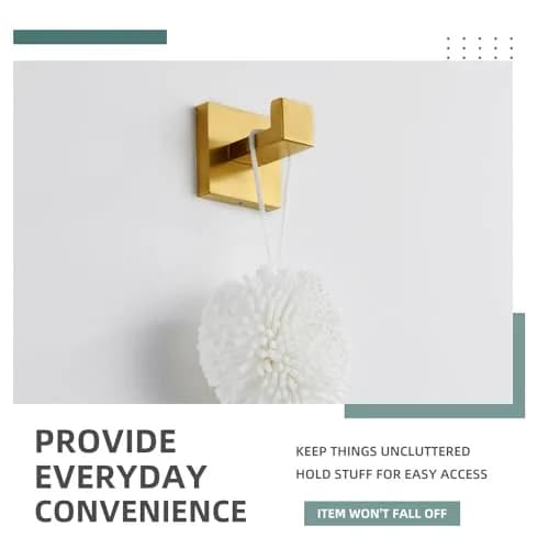 Angle Simple Brushed Dark Gold Towel Hook, Coat Robe Holder for Bathroom | SUS304 Stainless Steel, Modern Wall Mount (55 x 60 x 55mm) thumbnail 7