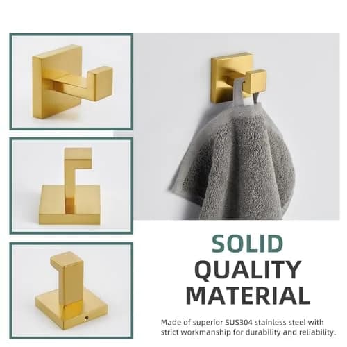Angle Simple Brushed Dark Gold Towel Hook, Coat Robe Holder for Bathroom | SUS304 Stainless Steel, Modern Wall Mount (55 x 60 x 55mm) thumbnail 8