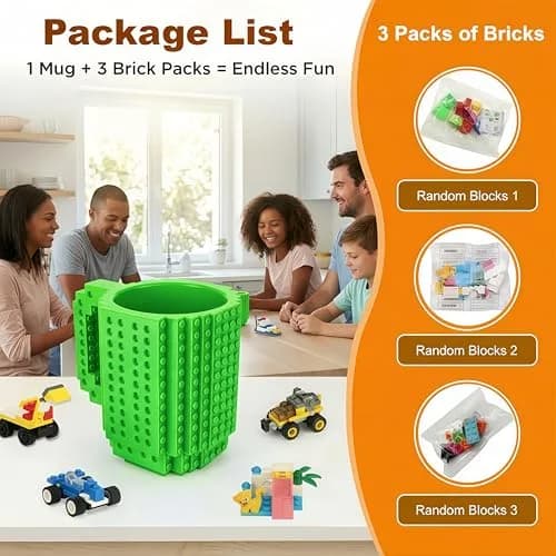 Lumsburry Build-on Brick Coffee Mug Green 350ml (11.8 Fl Oz) | Fun DIY Novelty Cup for Kids & Adults thumbnail 4