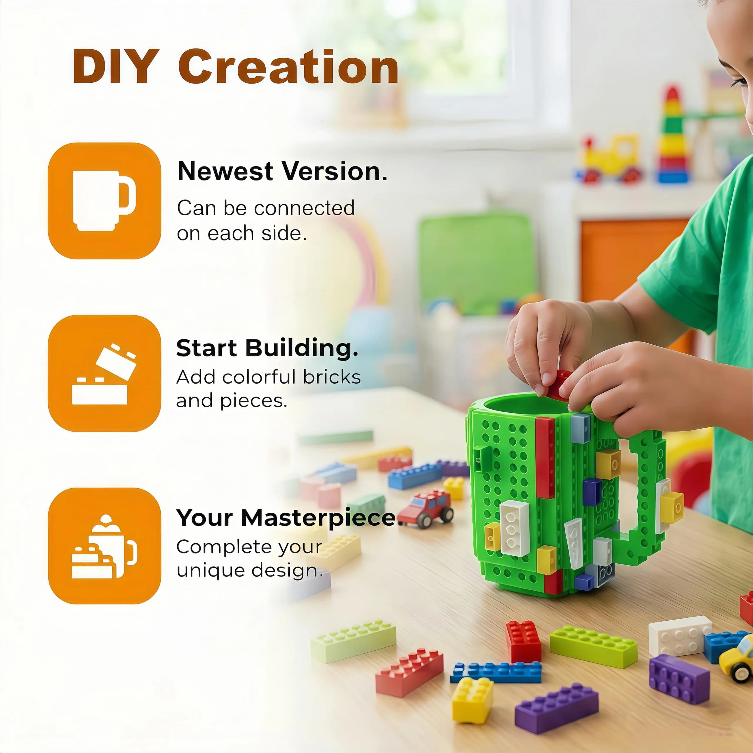 Lumsburry Build-on Brick Coffee Mug Green 350ml (11.8 Fl Oz) | Fun DIY Novelty Cup for Kids & Adults - view 5