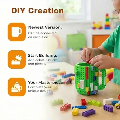 Lumsburry Build-on Brick Coffee Mug Green 350ml (11.8 Fl Oz) | Fun DIY Novelty Cup for Kids & Adults thumbnail 5