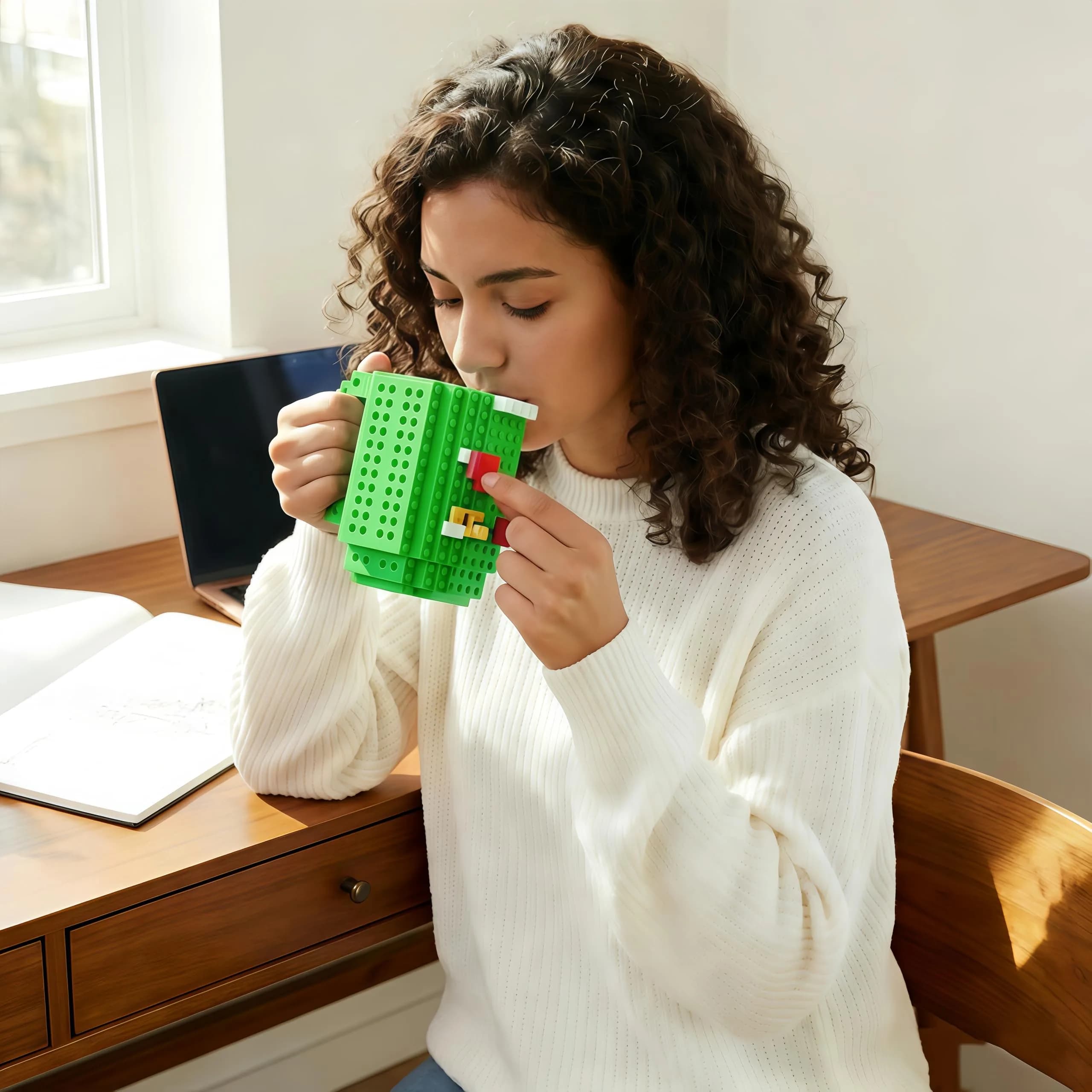 Lumsburry Build-on Brick Coffee Mug Green 350ml (11.8 Fl Oz) | Fun DIY Novelty Cup for Kids & Adults - view 6