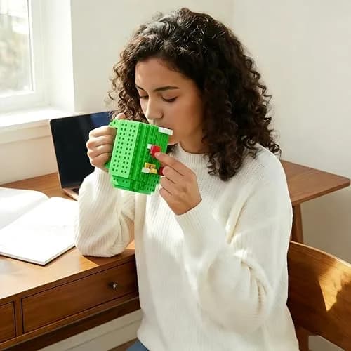 Lumsburry Build-on Brick Coffee Mug Green 350ml (11.8 Fl Oz) | Fun DIY Novelty Cup for Kids & Adults thumbnail 6