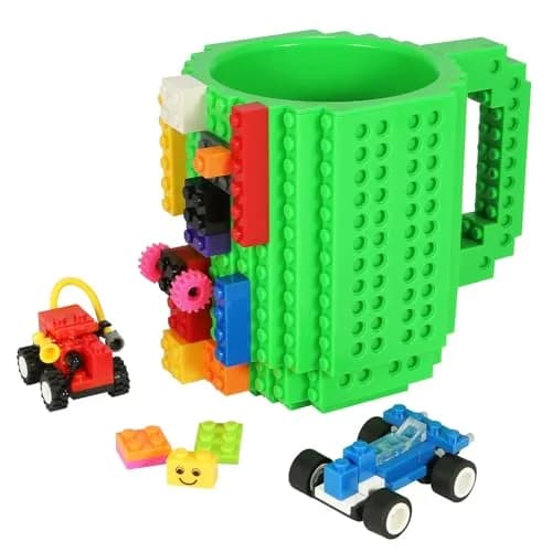 Lumsburry Build-on Brick Coffee Mug Green 350ml (11.8 Fl Oz) | Fun DIY Novelty Cup for Kids & Adults thumbnail 1