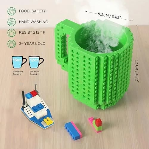 Lumsburry Build-on Brick Coffee Mug Green 350ml (11.8 Fl Oz) | Fun DIY Novelty Cup for Kids & Adults thumbnail 2