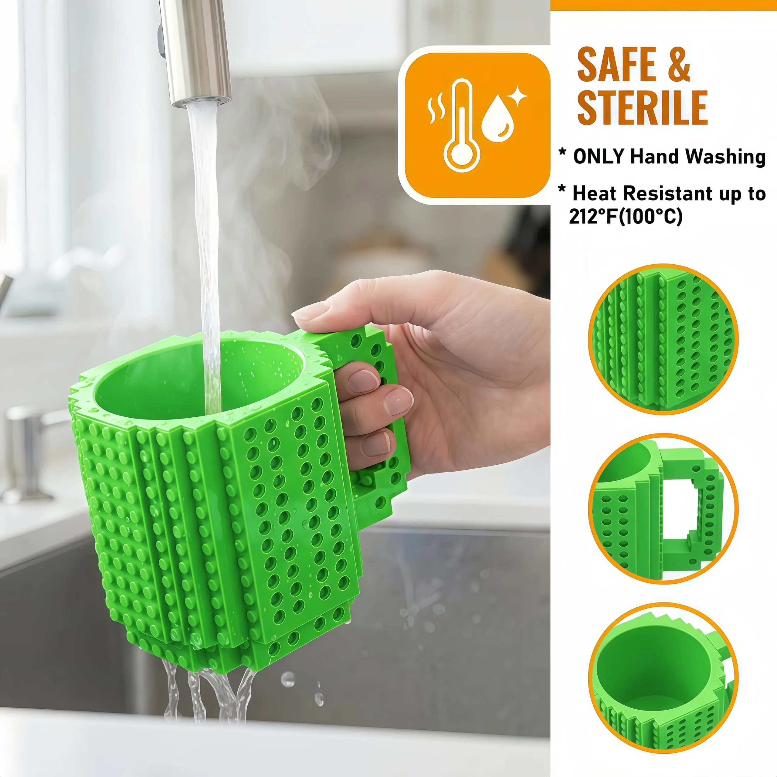 Lumsburry Build-on Brick Coffee Mug Green 350ml (11.8 Fl Oz) | Fun DIY Novelty Cup for Kids & Adults - view 3