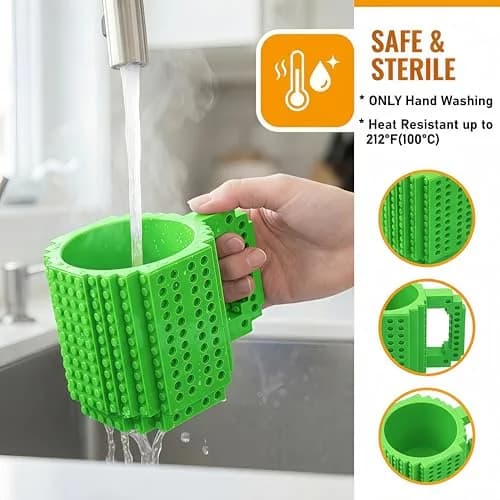 Lumsburry Build-on Brick Coffee Mug Green 350ml (11.8 Fl Oz) | Fun DIY Novelty Cup for Kids & Adults thumbnail 3