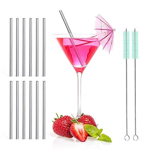 Teivio 5-inch Extra Short Reusable Stainless Steel Drink Straws 12 Pack (Silver) | Perfect for Cocktails & Small Glasses thumbnail 1
