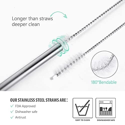 Teivio 5-inch Extra Short Reusable Stainless Steel Drink Straws 12 Pack (Silver) | Perfect for Cocktails & Small Glasses thumbnail 7