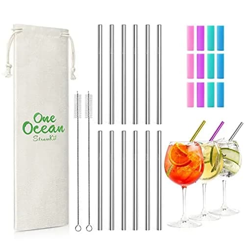 Teivio 5-inch Extra Short Reusable Stainless Steel Drink Straws 12 Pack (Silver) | Perfect for Cocktails & Small Glasses thumbnail 2