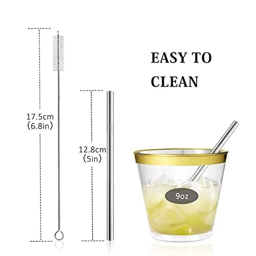 Teivio 5-inch Extra Short Reusable Stainless Steel Drink Straws 12 Pack (Silver) | Perfect for Cocktails & Small Glasses thumbnail 3
