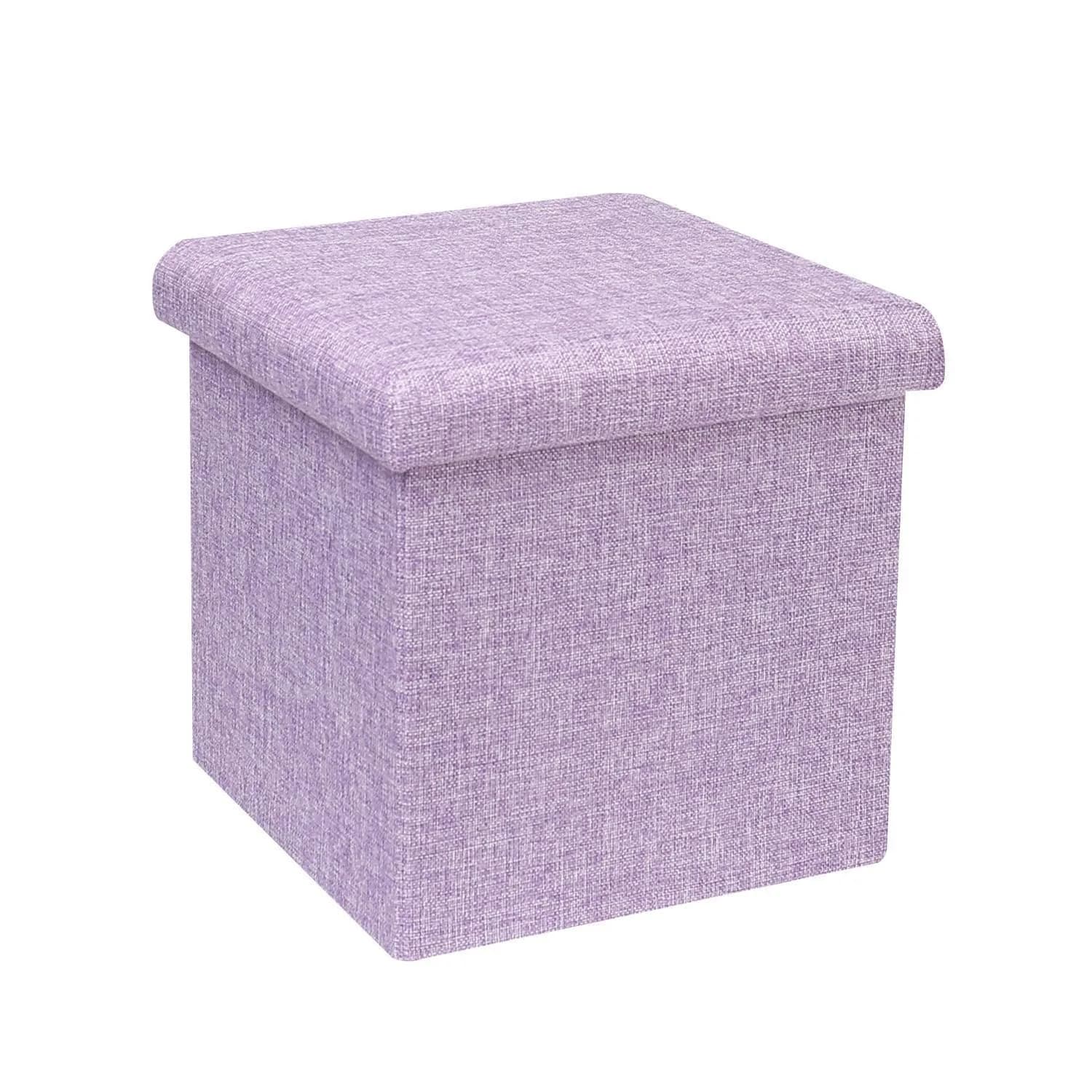 B FSOBEIIALEO Storage Ottoman Cube 11.8" Linen Light Purple | Space-Saving Foldable Footrest