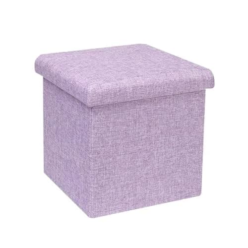 B FSOBEIIALEO Storage Ottoman Cube 11.8" Linen Light Purple | Space-Saving Foldable Footrest thumbnail 1