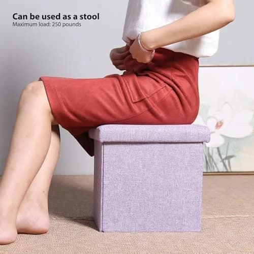 B FSOBEIIALEO Storage Ottoman Cube 11.8" Linen Light Purple | Space-Saving Foldable Footrest thumbnail 4