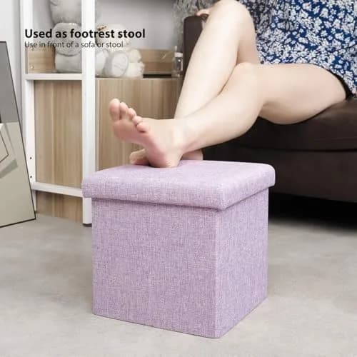 B FSOBEIIALEO Storage Ottoman Cube 11.8" Linen Light Purple | Space-Saving Foldable Footrest thumbnail 5