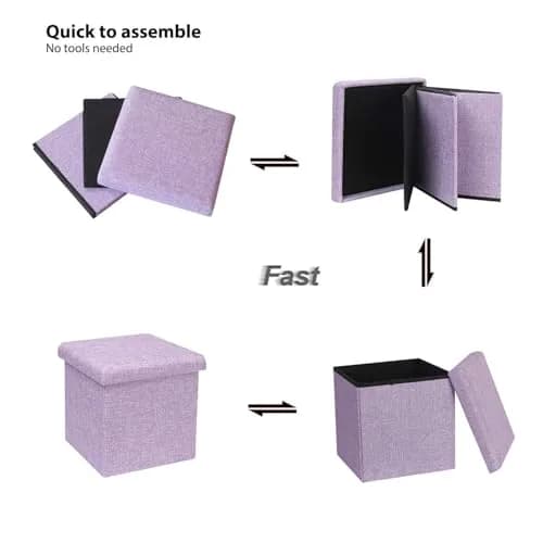 B FSOBEIIALEO Storage Ottoman Cube 11.8" Linen Light Purple | Space-Saving Foldable Footrest thumbnail 6