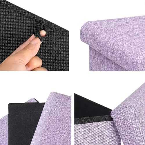 B FSOBEIIALEO Storage Ottoman Cube 11.8" Linen Light Purple | Space-Saving Foldable Footrest thumbnail 3