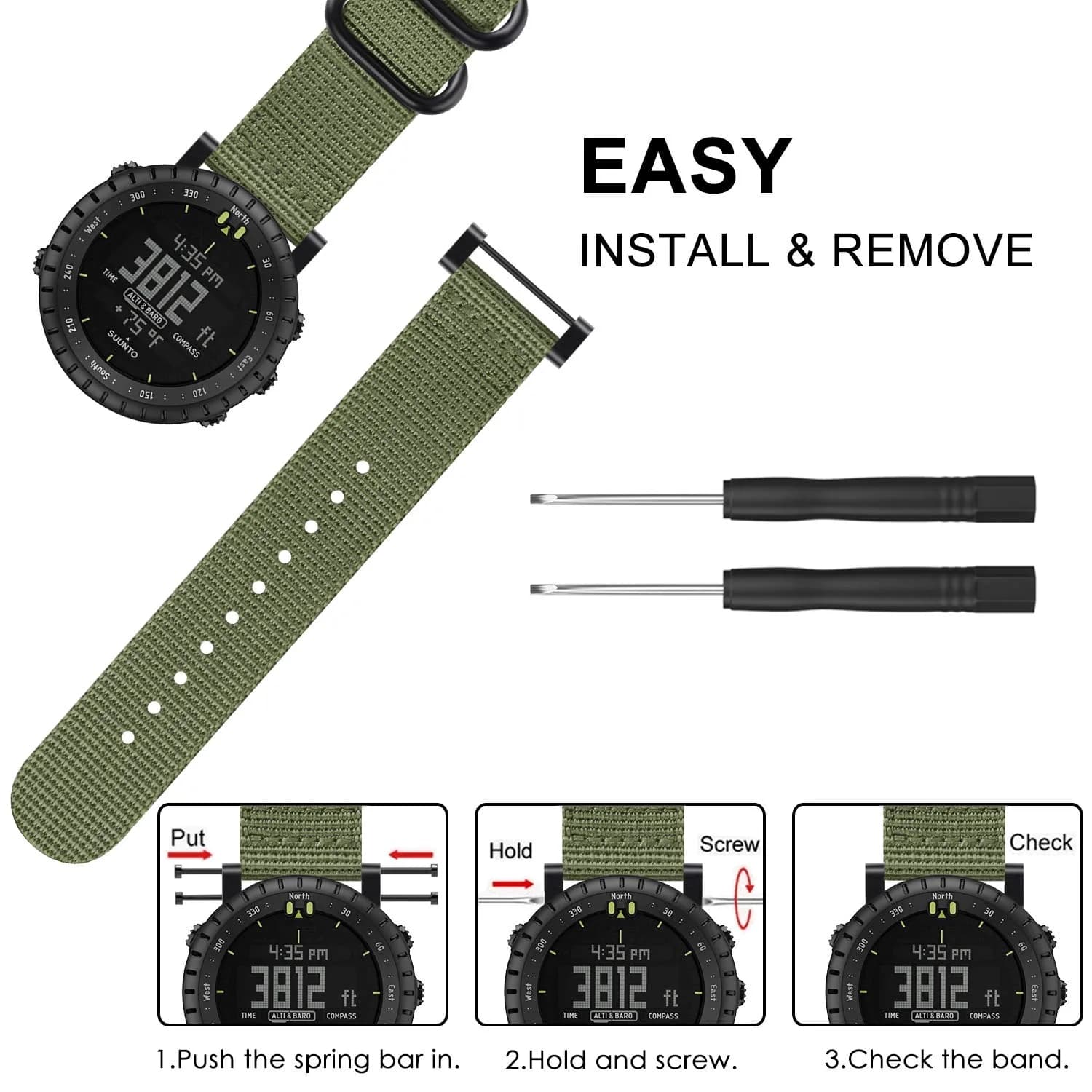 FINTIE Nylon Sport Band Compatible with Suunto Core Watch | Olive, 24mm Width, Adjustable (143mm-217mm Wrist) - view 5